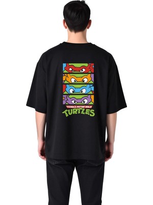 PayBuy Erkek Oversize Tişört %100 Pamuk Ninja Takımı Retro Cartoon Baskı Rahat Kesim Günlük Giyim Modern