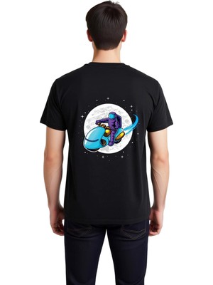 PayBuy Retro Roket Motosiklet Astronot Baskılı Erkek Tişört