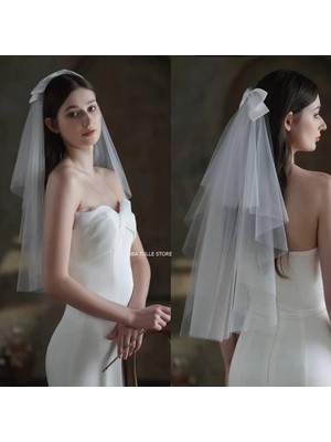 Tulle Store Çift Katlı Duvak,gelin Duvağı,gelinlik Aksesuarı Nikah ,düz Gelin Duvak Tokalı Nikah Aksesuar