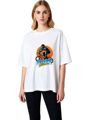 PayBuy Kadın Oversize Bisiklet Baskılı Kısa Kollu Tişört Bmx Ekstrem Spor Tasarımı Rahat Kesim Günlük Şık