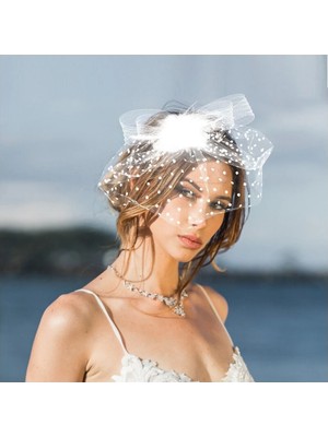 Tulle Store Vualet,kep, Sade Şık Tasarım Tüylü Vualet Nikah Aksesuarı,düğün Tacı Nikah Kep,şapka