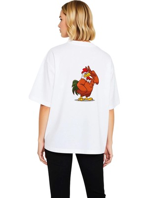 PayBuy Renkli Horoz - Çizgi Roman Tasarımı Baskılı Kadın Oversize Tişört