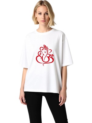 PayBuy Kadın Oversize Tişört Ganeş Fil Sembolik Tasarımı Baskılı Manevi Ruh Sanat Konforlu Günlük Rahat