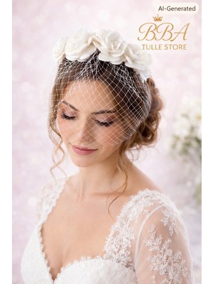 BBA Tulle Store KLP02 Beyaz Tüllü Vualet Nikah Şapkası Özel Kalıp Mini Gelin Şapkası Fascinator Söz Nişan Düğün Davet Saç Aksesuarı