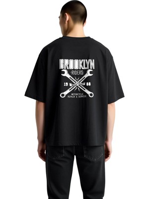 PayBuy Erkek Oversize Motosiklet Tamirciliği Baskılı Tişört Brooklyn Riders Road Race Vintage Günlük Rahat