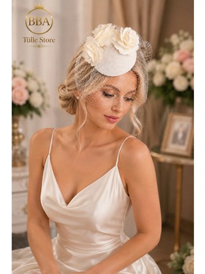 BBA Tulle Store V5 Çiçekli Vualet Nikah Şapkası Gelin Saç Aksesuarı Özel Tasarım Mini Fascinator Düğün Nişan Söz Kına Davet Şapkası