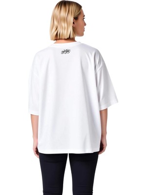 PayBuy Kadın Oversize Yoga Baskılı Kısa Kollu Tişört %100 Pamuk Rahat Kesim Günlük Spor Giyim Modern Şık