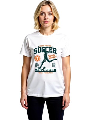 PayBuy Kadın Futbol Spor Bölümü Dünya Ligi Şampiyonluk Grafik Baskılı Rahat Tişört Günlük Modern Şık Zarif