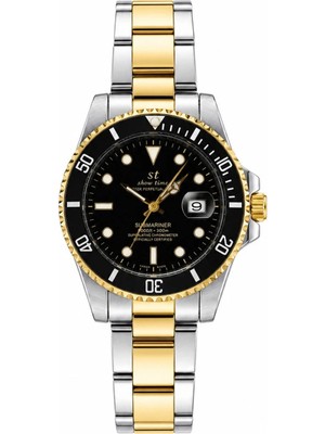 Aybars Erkek Kol Saati Çift Renk Çelik Kordon Siyah Kadran Takvimli Quartz Analog Bilek Saati