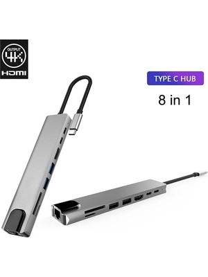 Ankaverse Ally 8 Port USB 8in1 3.0 Type-C HDMI 3xusb+2 Pd) RJ45 Hub Adaptör Çoklayıcı Tf Sd KART-(5775)
