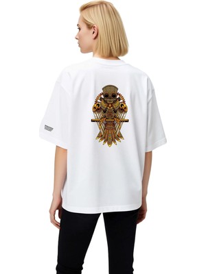 PayBuy Kadın Oversize Tişört Steampunk Mekanik Baykuş Top Şapka Baskılı Rahat Kesim Günlük Modern Şık Zarif