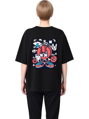PayBuy Kadın Oversize Grafik Baskılı Tişört Retro Oyun Karakteri Magnet Tasarım Rahat Kesim Günlük Modern