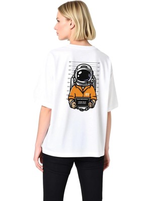 PayBuy Uzay Polis Retro Baskılı Kadın Oversize Tişört
