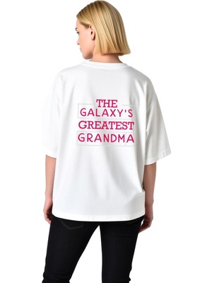 PayBuy Kadın Oversize Tişört Galaksinin En Büyükanası Baskılı Retro Stil Günlük Rahat Kesim Modern Şık