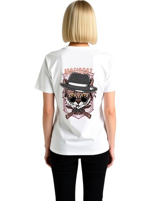 PayBuy Kadın Retro Gangster Kedisi Baskılı Tişört Vintage Mafya Teması Dijital Baskı Konforlu Günlük Rahat