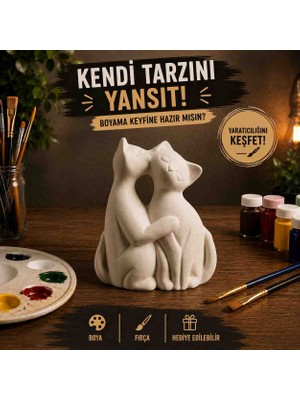 Generic Lüks Kedi Figürlü Alçı Biblo - Masa ve Raf Üstü Minimalist Heykel Obje ( 30 cm )