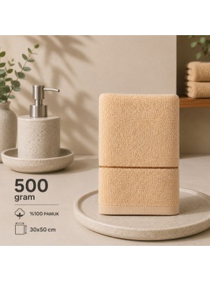 %100 Pamuk 30X50 Pirinç Desen Bej El Havlusu 500 Gram