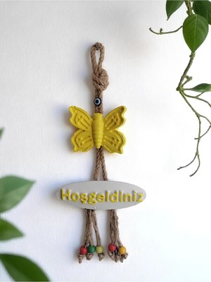 Grimsi Sarı Kelebek Dekoratif Hoşgeldiniz Kapı Duvar Süsü