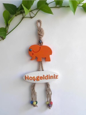 Grimsi Turuncu Fil Dekoratif Hoşgeldiniz Kapı Duvar Süsü