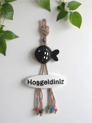 Grimsi Siyah Balık Dekoratif Hoşgeldiniz Kapı Duvar Süsü