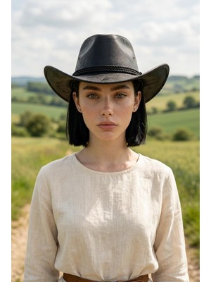 Gigi Luxe Vegan Deri Unisex Kovboy Şapkası Vintage Western Tarz Geniş Kenarlı Premium Kalite