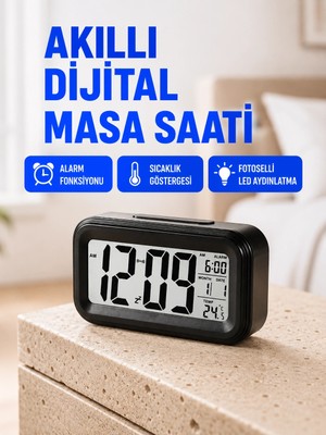 Najmaddin Karg Fotoselli Dijital Masa Saati Aydınlatmalı Alarm ve Tarih Göstergeli Najmaddin