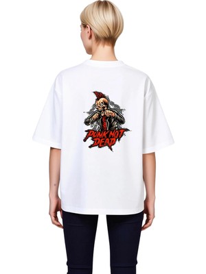 PayBuy Kadın Oversize Tişört Punk Rock Müzik Baskılı Kısa Kol Yuvarlak Yaka Rahat Kesim Günlük Modern Şık