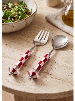 The Mia Gingham Salata Servis Takımı Kırmızı Beyaz 2 Parça