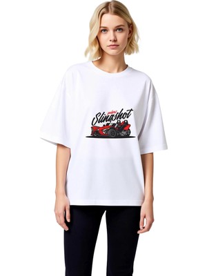 PayBuy Kadın Oversize Grafik Baskılı Tişört Polaris Slingshot Motorsiklet Tasarımı Rahat Kesim Günlük Şık