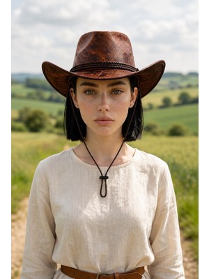 Gigi Luxe Vegan Deri Unisex Kovboy Şapkası Vintage Western Tarz Geniş Kenarlı Premium Kalite