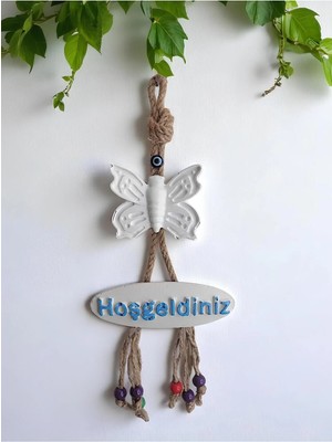Grimsi Beyaz Kelebek Dekoratif Hoşgeldiniz Kapı Duvar Süsü