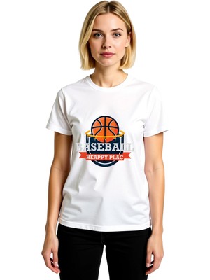 PayBuy Kadın Basketbol Baskılı Günlük Tişört Yuvarlak Yaka Kısa Kol %100 Pamuk Rahat Kesim Spor Tasarım