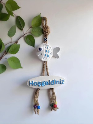 Grimsi Beyaz Balık Dekoratif Hoşgeldiniz Kapı Duvar Süsü