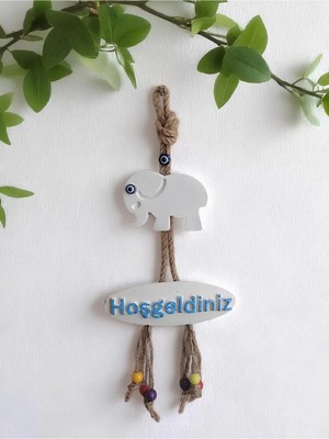 Grimsi Beyaz Fil Dekoratif Hoşgeldiniz Kapı Duvar Süsü