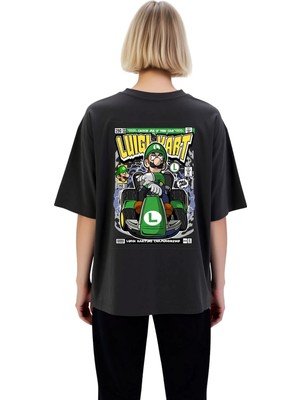 PayBuy Kadın Oversize Retro Oyun Baskılı Tişört Rahat Kesim Kısa Kol Yuvarlak Yaka Günlük Modern Şık Zarif