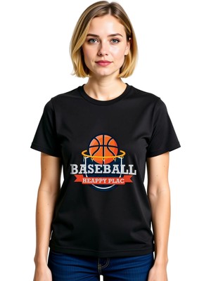 PayBuy Kadın Basketbol Baskılı Günlük Tişört Yuvarlak Yaka Kısa Kol %100 Pamuk Rahat Kesim Spor Tasarım