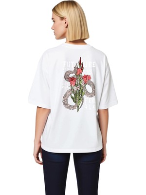 PayBuy Kadın Oversize Grafik Baskılı Tişört %100 Pamuk Yuvarlak Yaka Kısa Kol Cesur Mesajlı Modern Tasarım