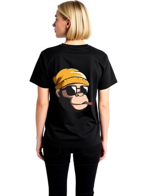 PayBuy Kadın Grafik Baskılı Tişört %100 Pamuk Crew Neck Kısa Kol Maymun Karakterli Modern Casual Günlük