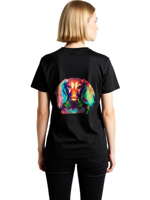 PayBuy Kadın Pop Art Köpek Portresi Baskılı Kısa Kollu Tişört %100 Pamuk Neon Renkli Sanat Tasarımı Günlük