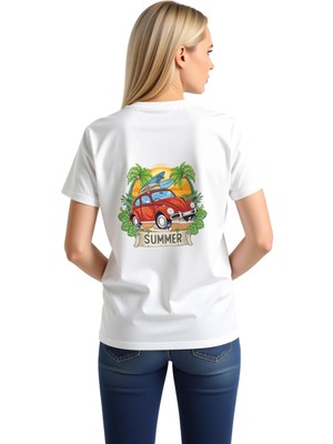 PayBuy Yaz Retro Beetle Sörf Tasarımı Baskılı Kadın Tişört