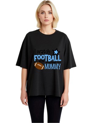 PayBuy Kadın Oversize Futbol Baskılı Tişört Annemle Izlerim Yıldız Desen Rahat Kesim Günlük Modern Şık