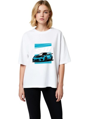 PayBuy Kadın Oversize Spor Araba Baskılı Tişört Retro Tasarım Rahat Kesim Günlük Giyim Modern Şık Konforlu