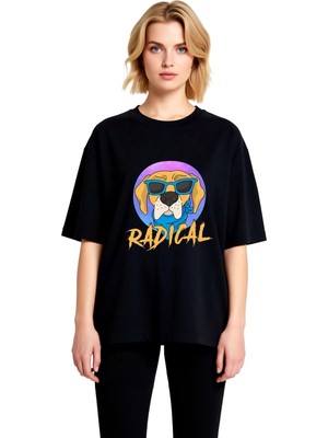 PayBuy Kadın Oversize Grafik Baskılı Tişört Köpek Motifli Retro Sanat Stili Rahat Kesim Günlük Giyim Modern
