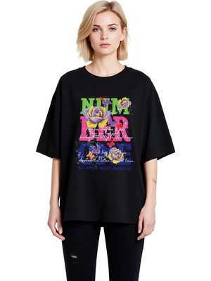 PayBuy Kadın Oversize Nostalji Temalı Çiçek Baskılı Romantik Mesajlı Rahat Kesim Tişört Günlük Modern Şık