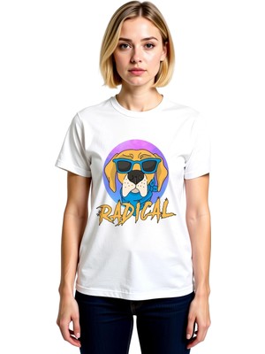 PayBuy Kadın Grafik Baskılı Köpek Desenli Rahat Kesim Kısa Kollu Yuvarlak Yaka Pamuk Tişört Günlük Modern