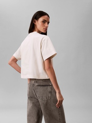 Calvin Klein Kadın / Kız Krem Calvin Klein Ss Cropped Boxy Grap, Yas, Xxs Krem Kadın T-Shirt