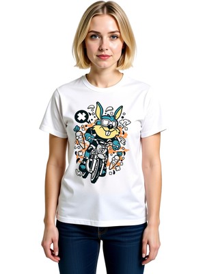 PayBuy Kadın Motosiklet Yarış Numarası Baskılı Kısa Kollu Tişört Retro Stil Grafik Desen Günlük Rahat Şık