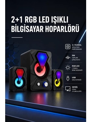 Ankaverse 2+1 Rgb LED Işıklı Güçlü Bas Sistemli Bilgisayar Hoparlörü