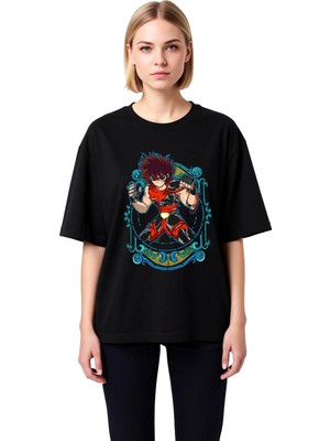 PayBuy Kadın Oversize Anime Karakter Baskılı Tişört Dinamik Savaşçı Tasarımı Rahat Kesim Günlük Modern