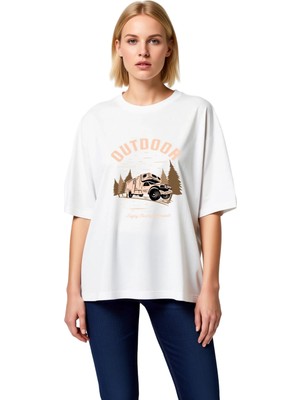 PayBuy Her Anı Yaşa Dışarıda Macera Baskılı Kadın Oversize Tişört